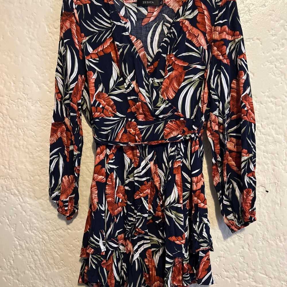 Zesica Floral Vneck Long‎ Sleeve wrap tie waist Dress size XL